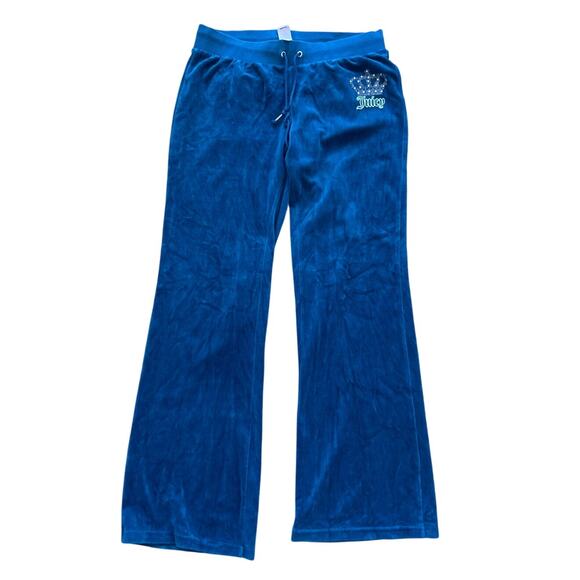 Juicy Couture Pants - Juicy Couture Teal Blue Green Pull On Velour Crown Rhinestone Track Pants